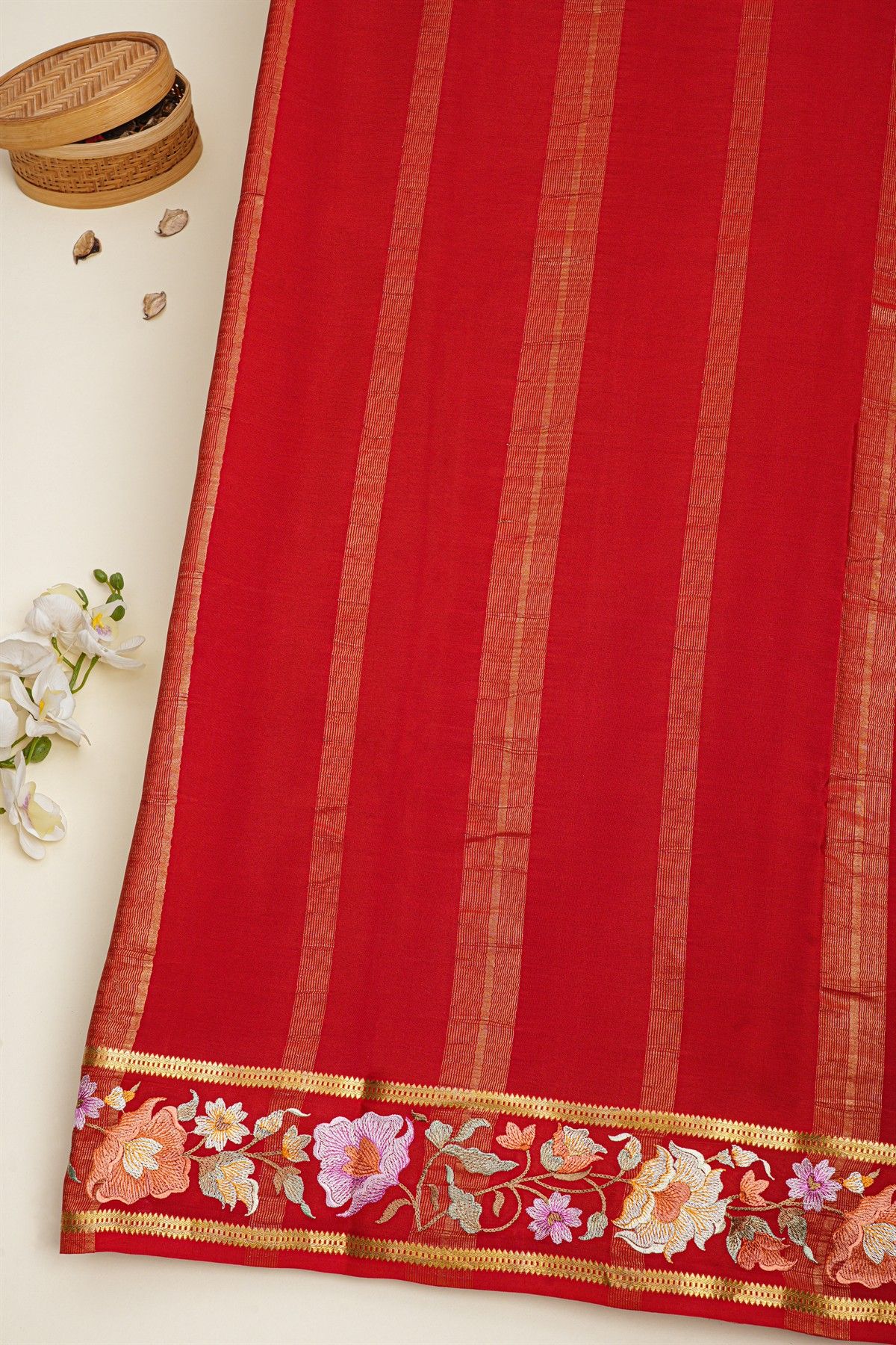 Mysore Crepe Bottle Green Saree