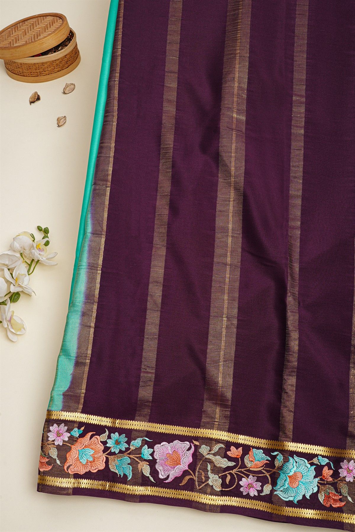 Mysore Crepe Sea Green Saree