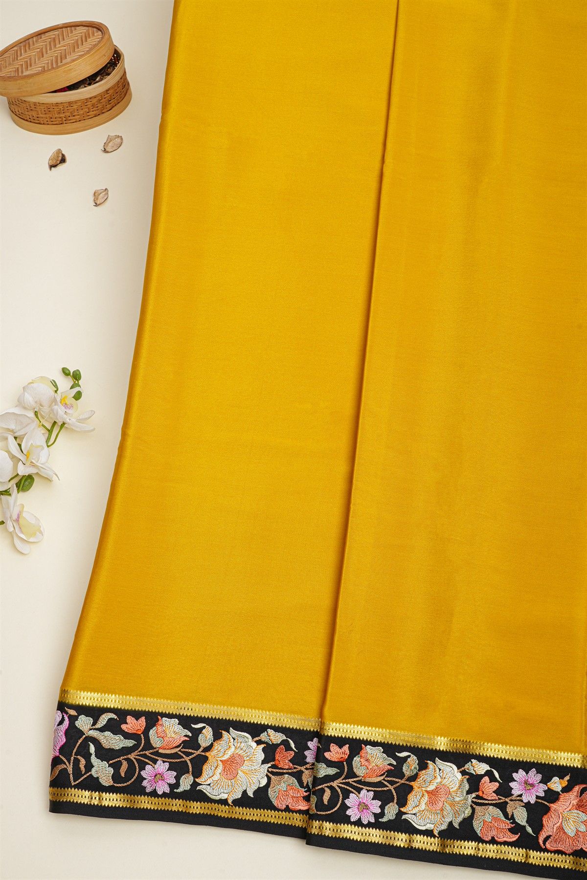 Mysore Crepe Yellow Saree