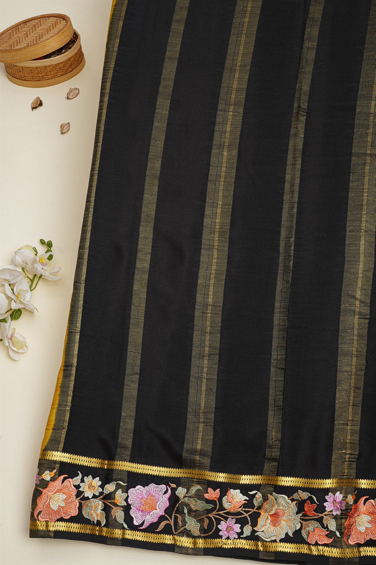 Mysore Crepe Yellow Saree