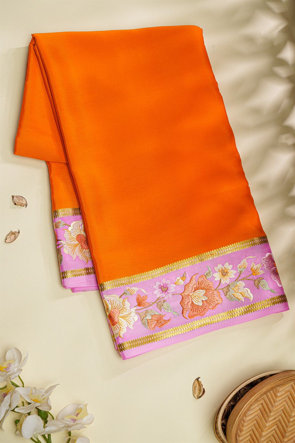 Mysore Crepe Orange Saree