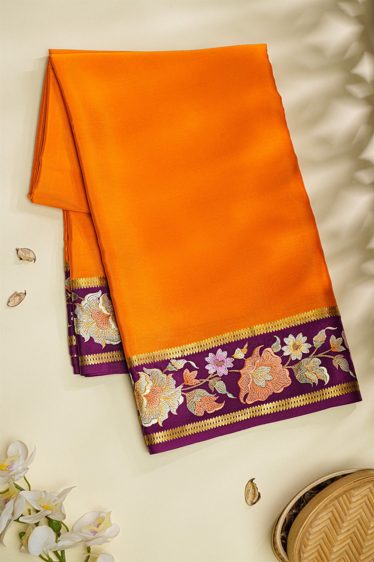 Mysore Crepe Orange Saree