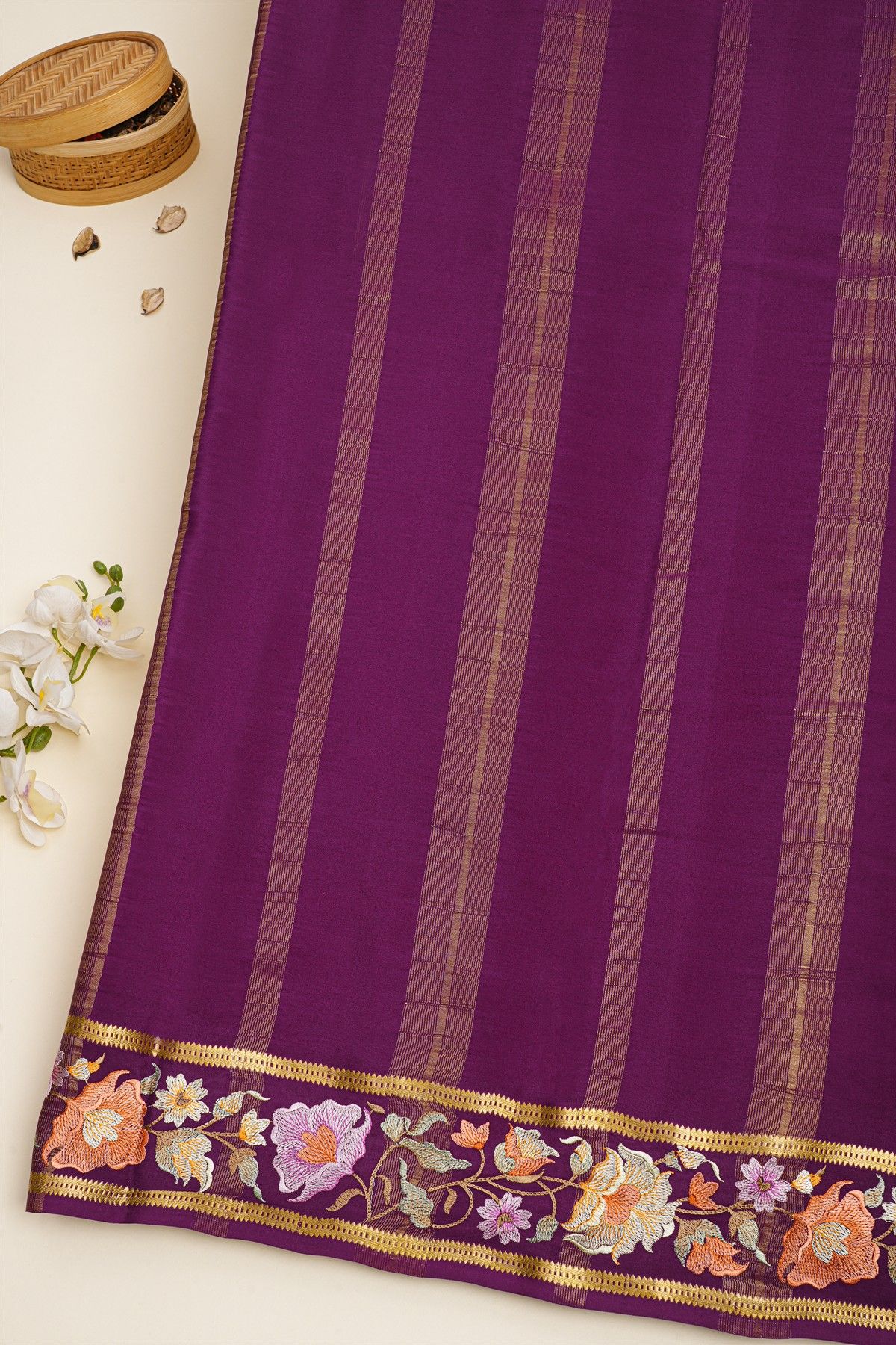 Mysore Crepe Orange Saree