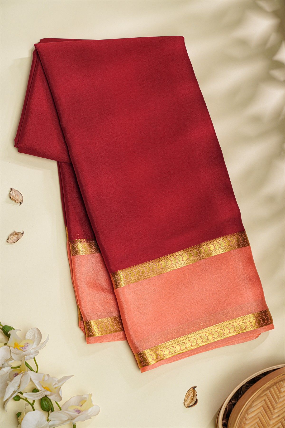 Mysore Crepe Maroon Saree
