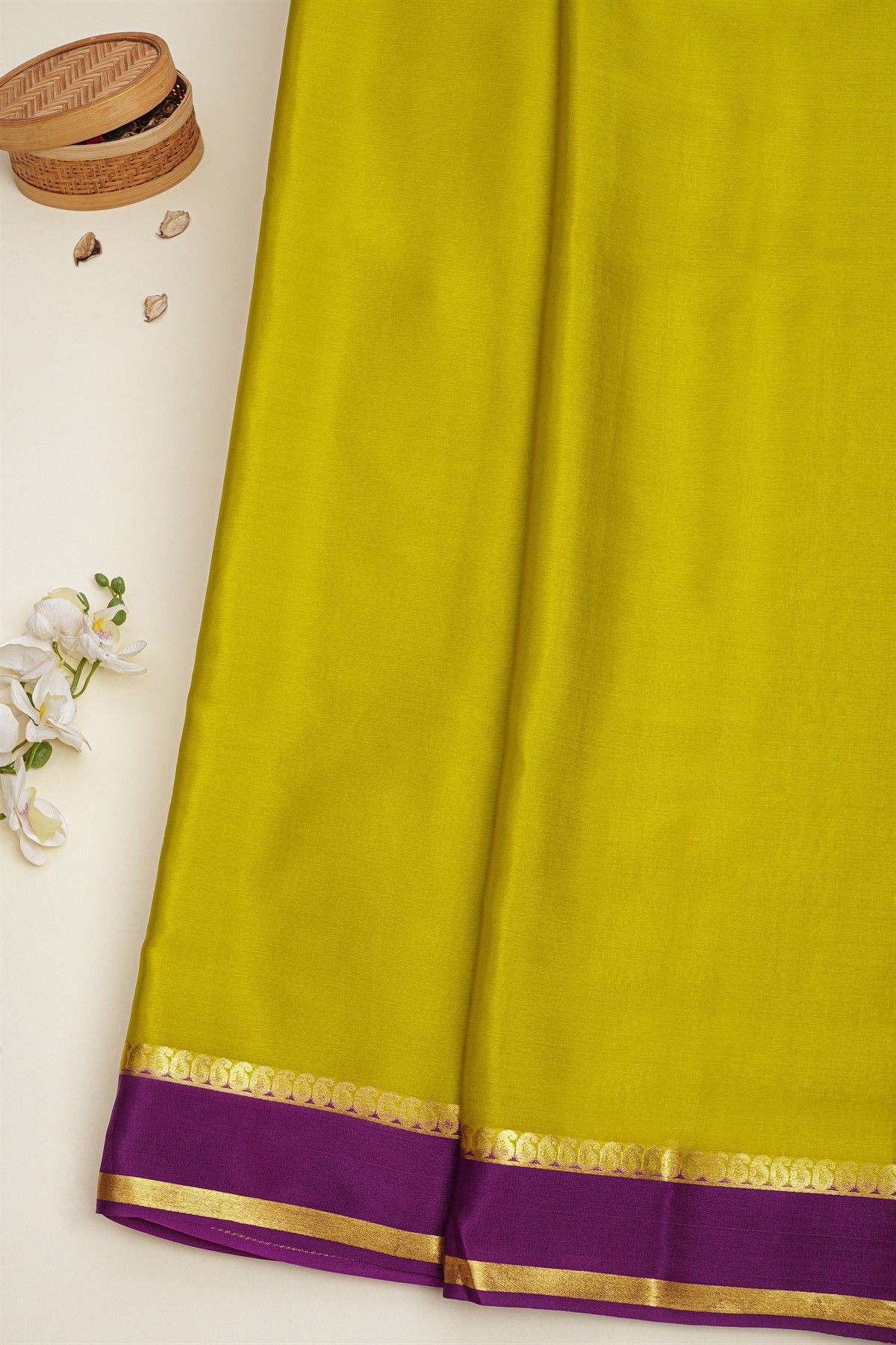 Mysore Crepe Mehendi Green Saree