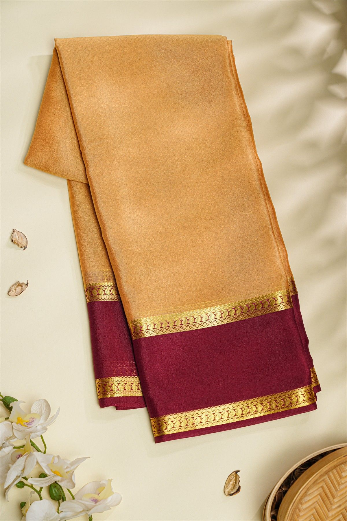 Mysore Crepe Cream Saree