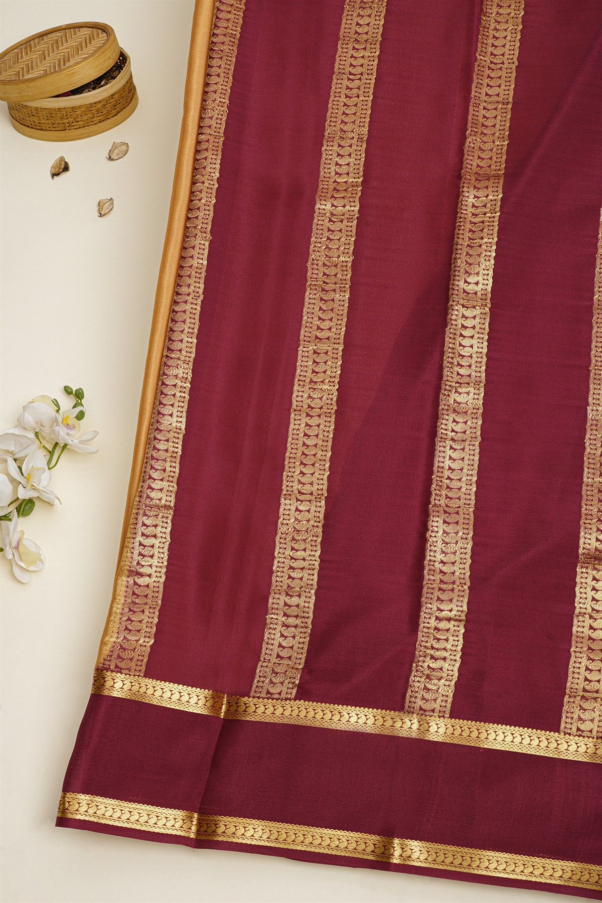 Mysore Crepe Cream Saree