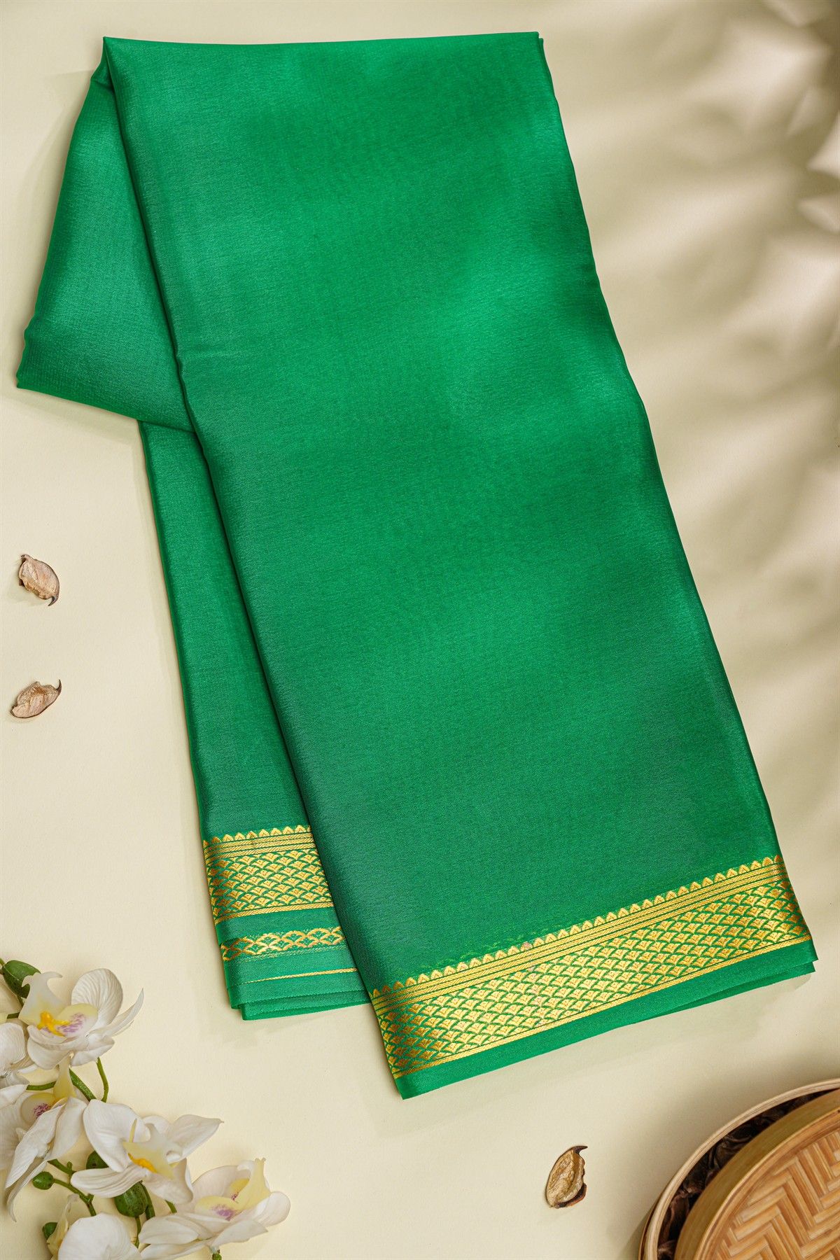 Mysore Crepe Rama Green Saree