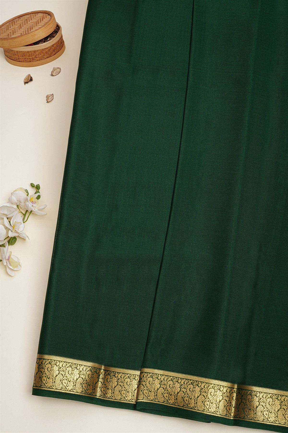 Mysore Crepe Bottle Green Saree