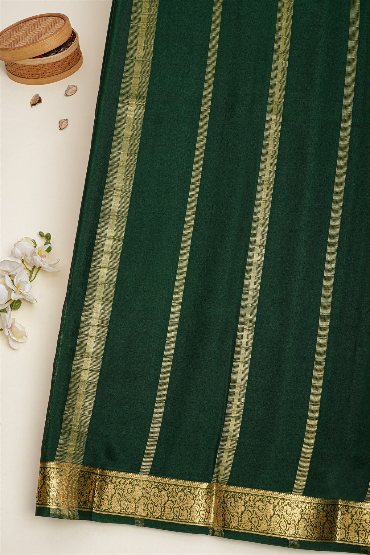 Mysore Crepe Bottle Green Saree