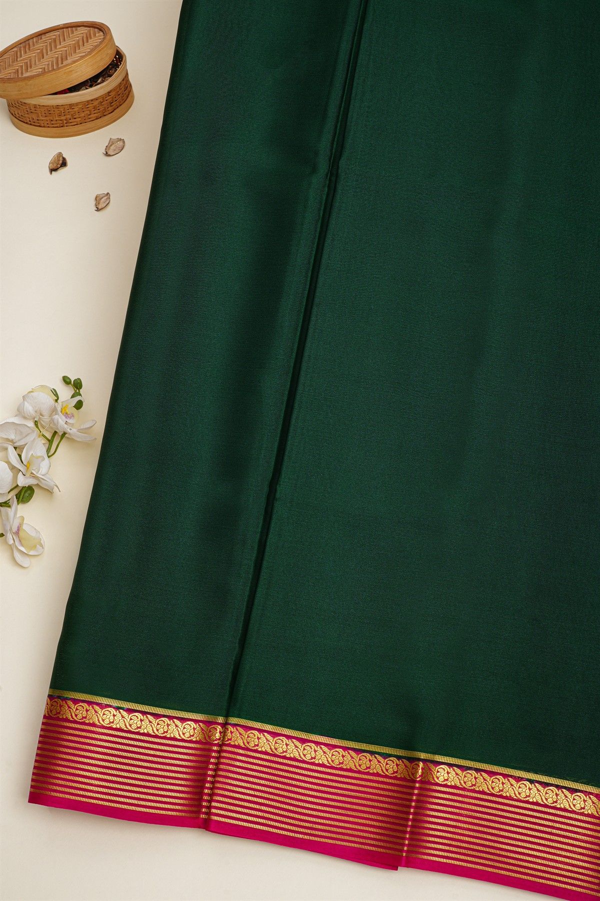 Mysore Crepe Bottle Green Saree