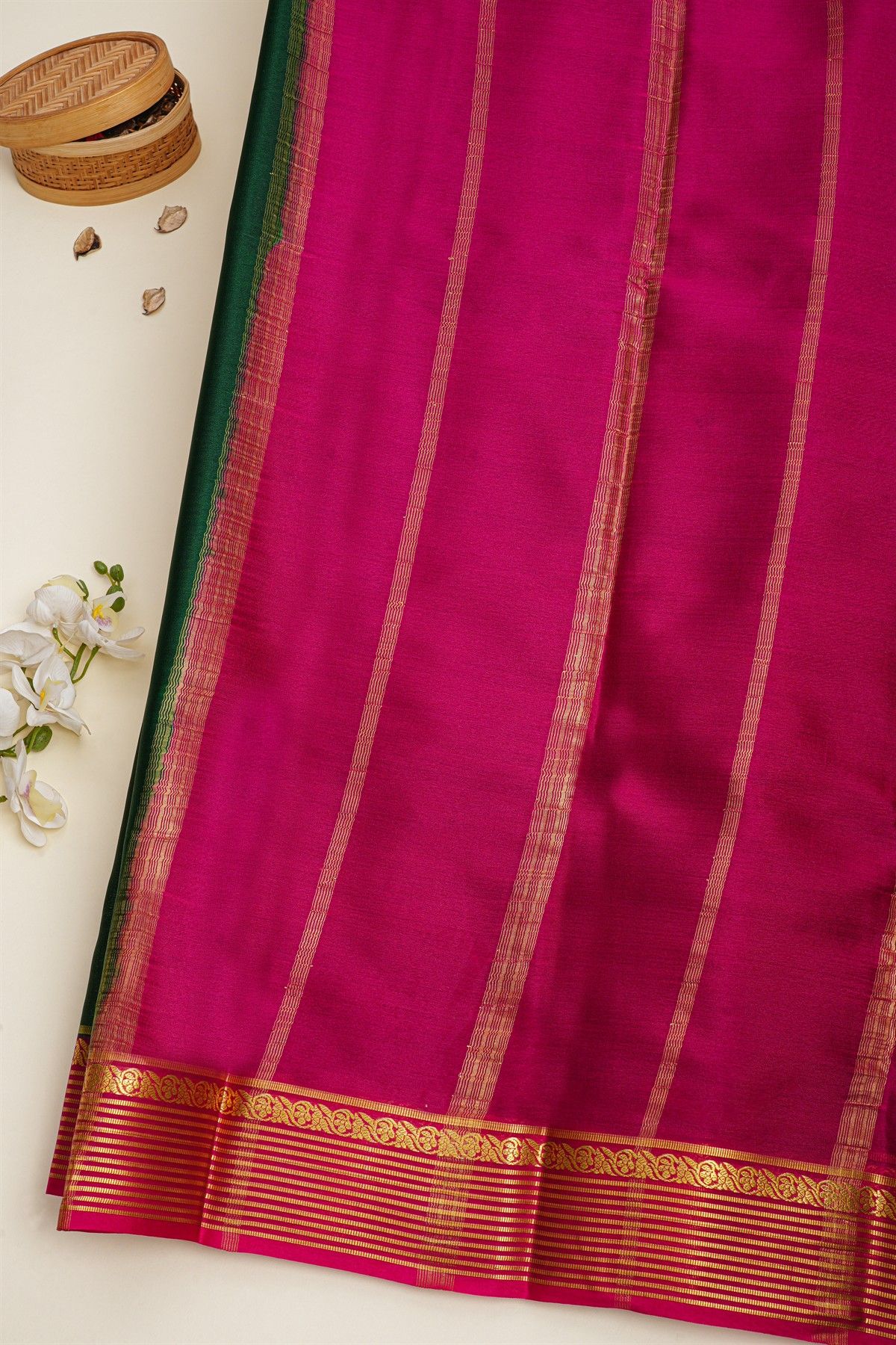 Mysore Crepe Bottle Green Saree