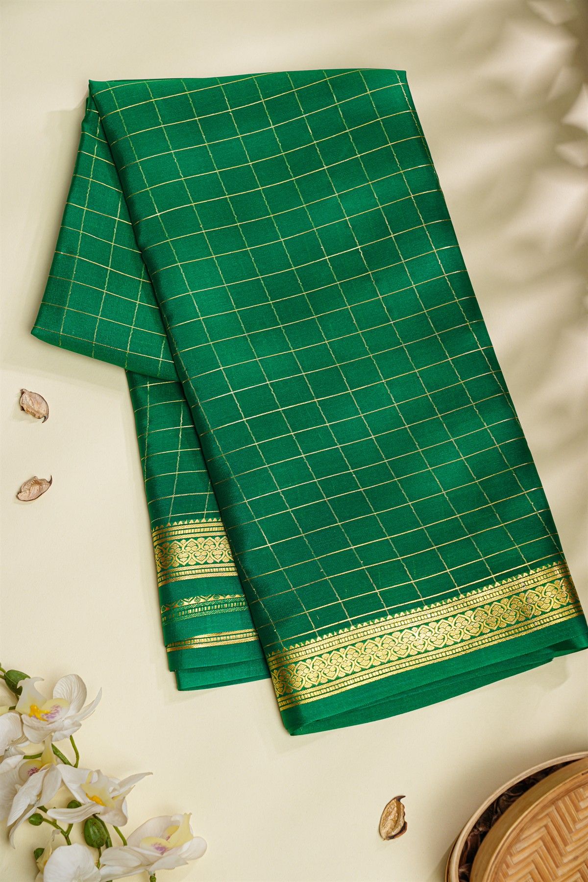 Mysore Crepe Green Saree