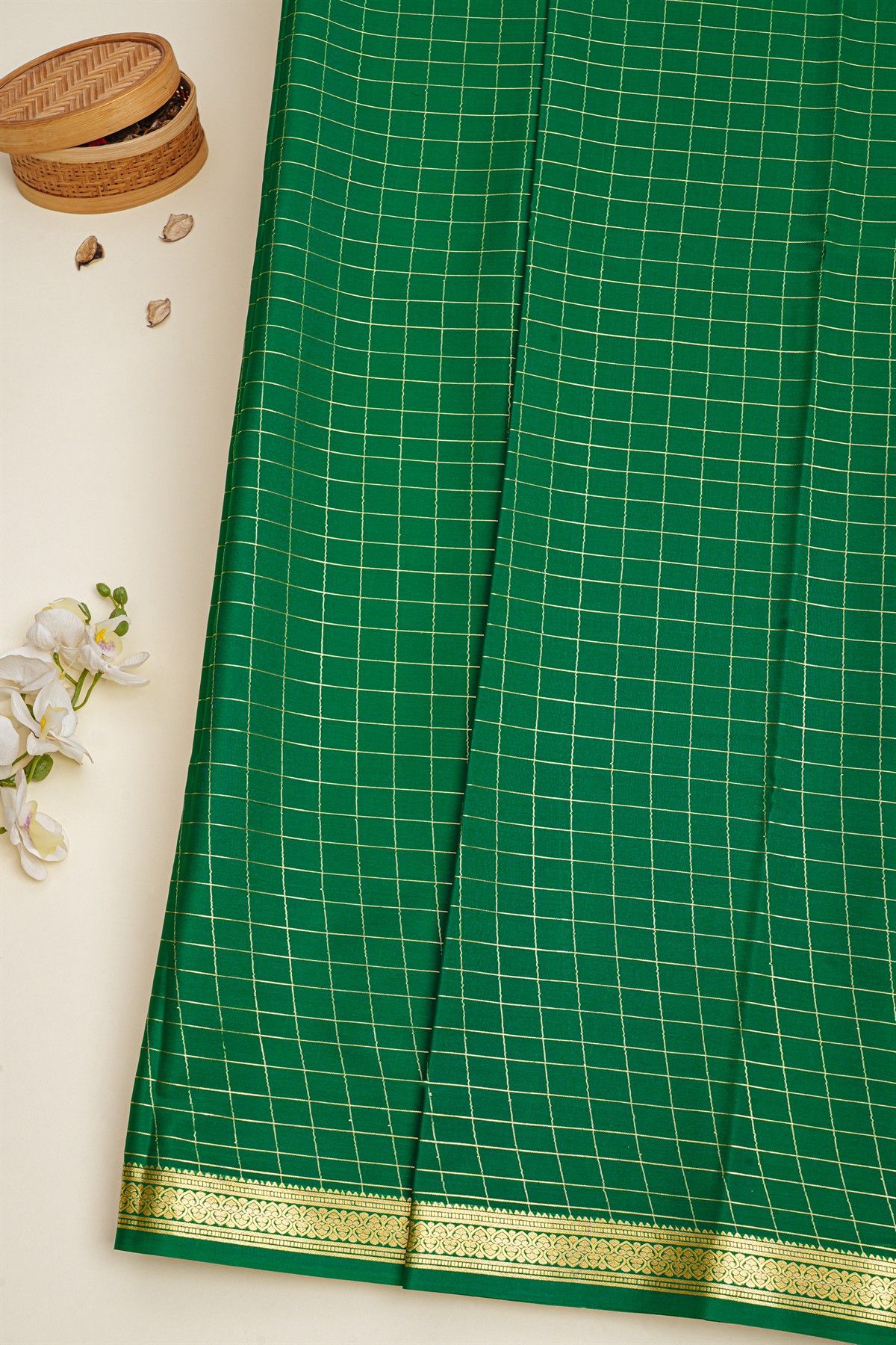 Mysore Crepe Green Saree