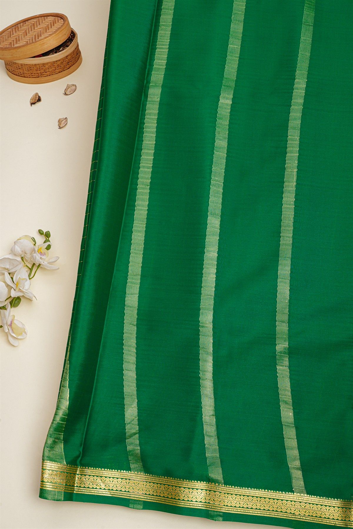 Mysore Crepe Green Saree