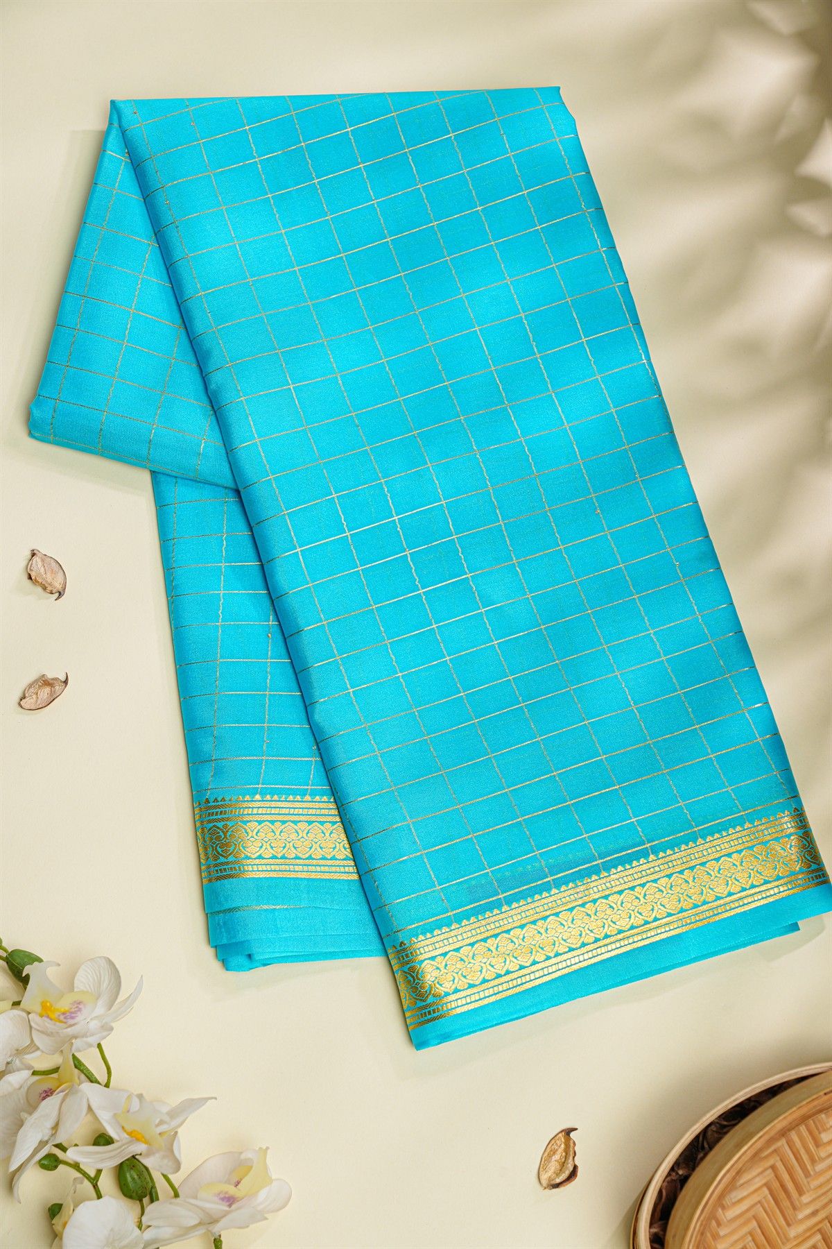 Mysore Crepe Sky Blue Saree