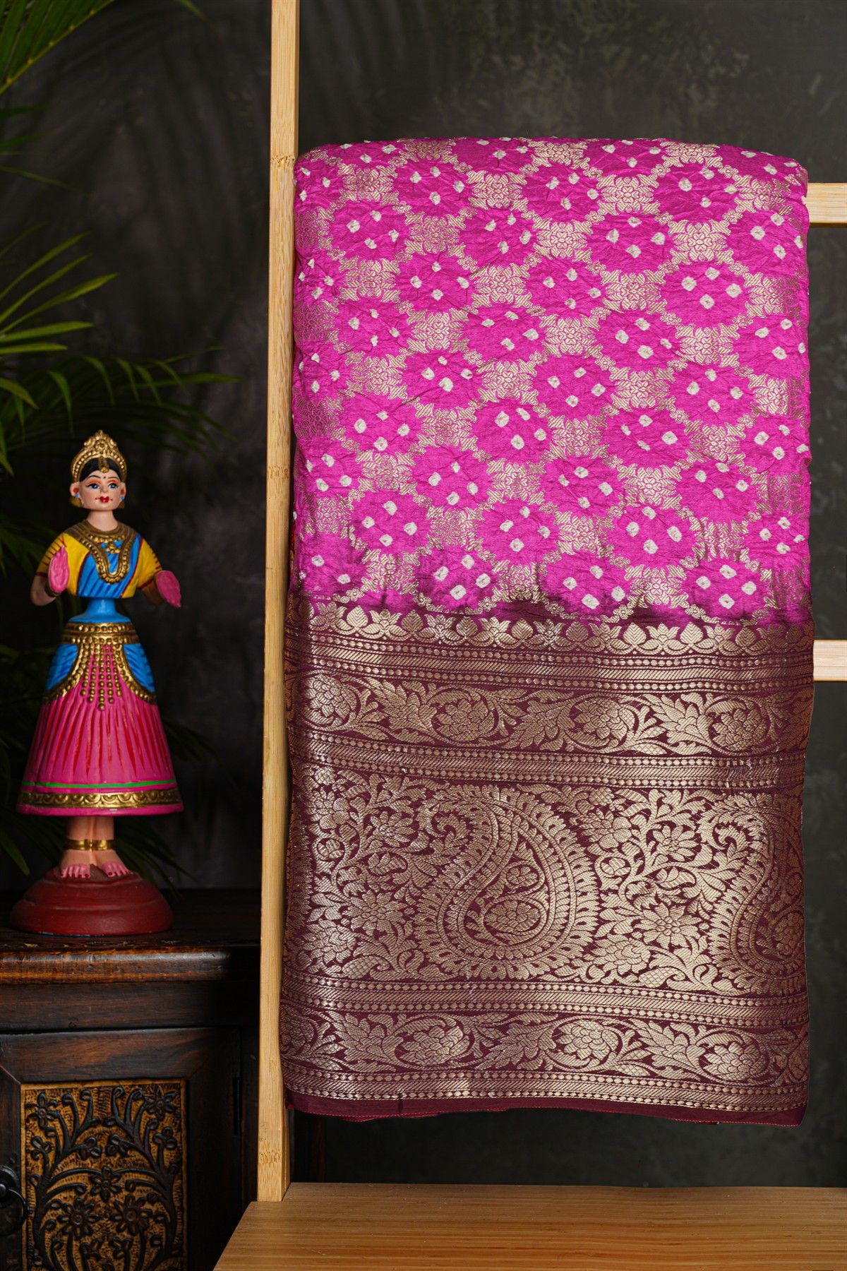 Bandhani Silk Pink Saree