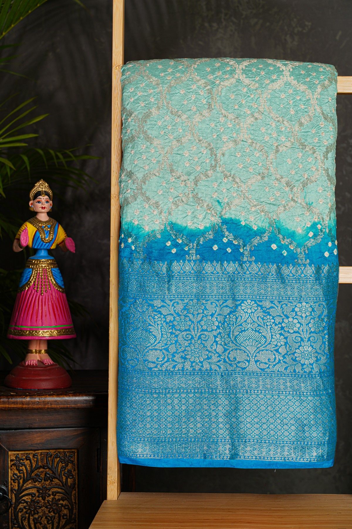 Bandhani Silk Sky Blue Saree