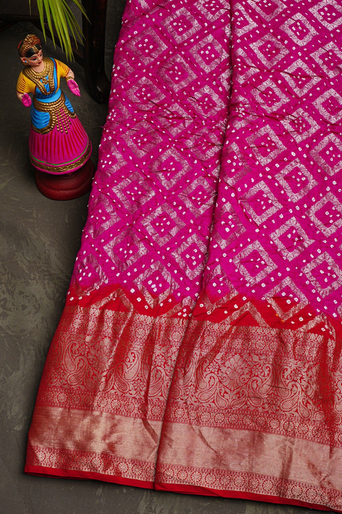 Bandhani Silk Pink Saree