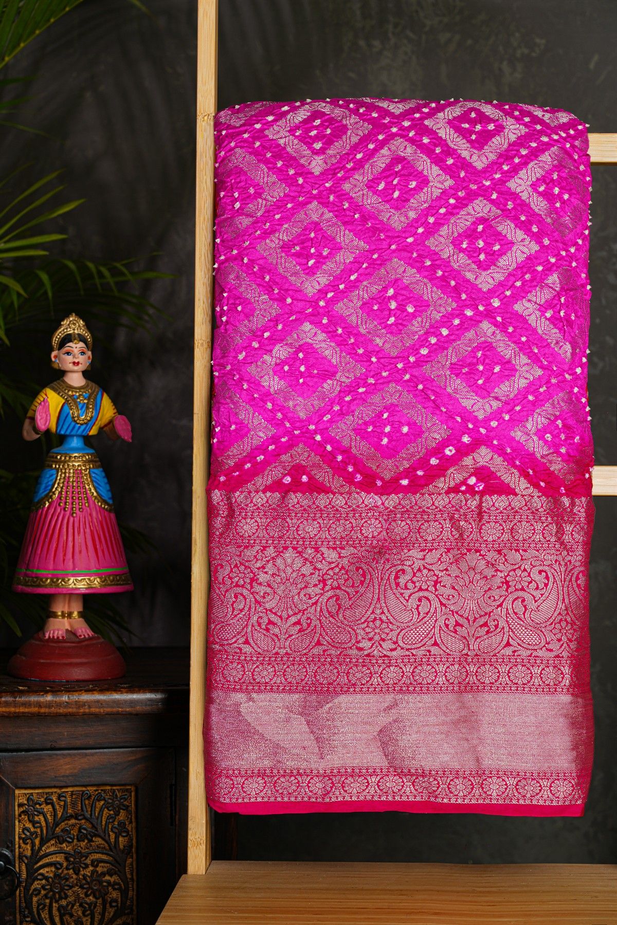 Bandhani Silk Pink Saree