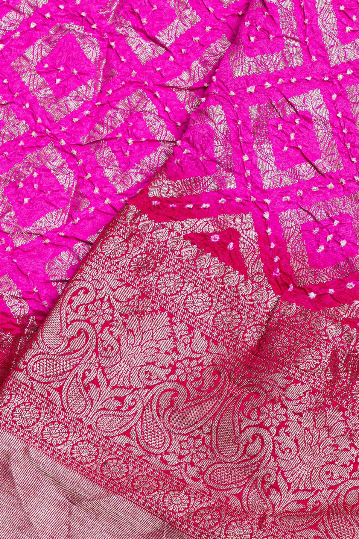 Bandhani Silk Pink Saree