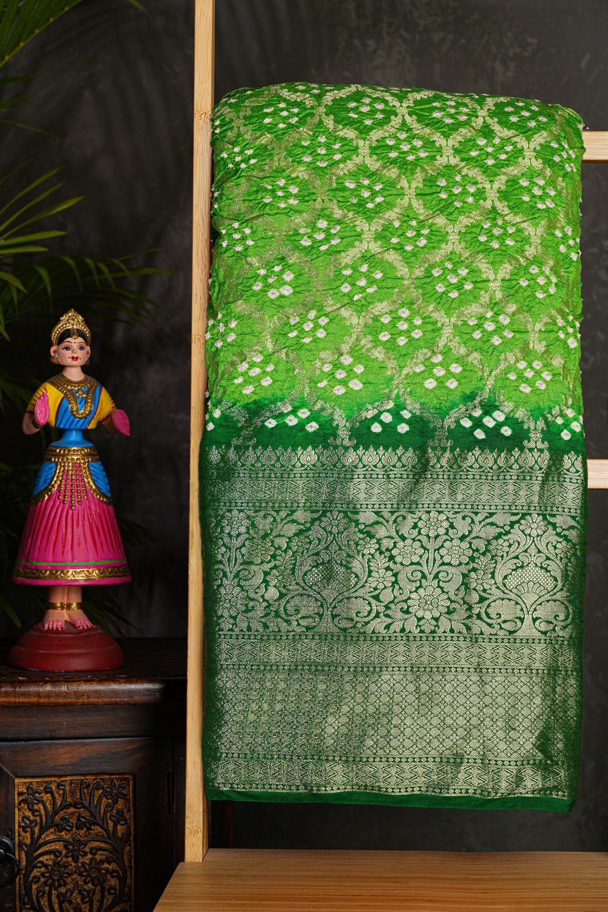 Bandhani Silk Parrot Green Saree