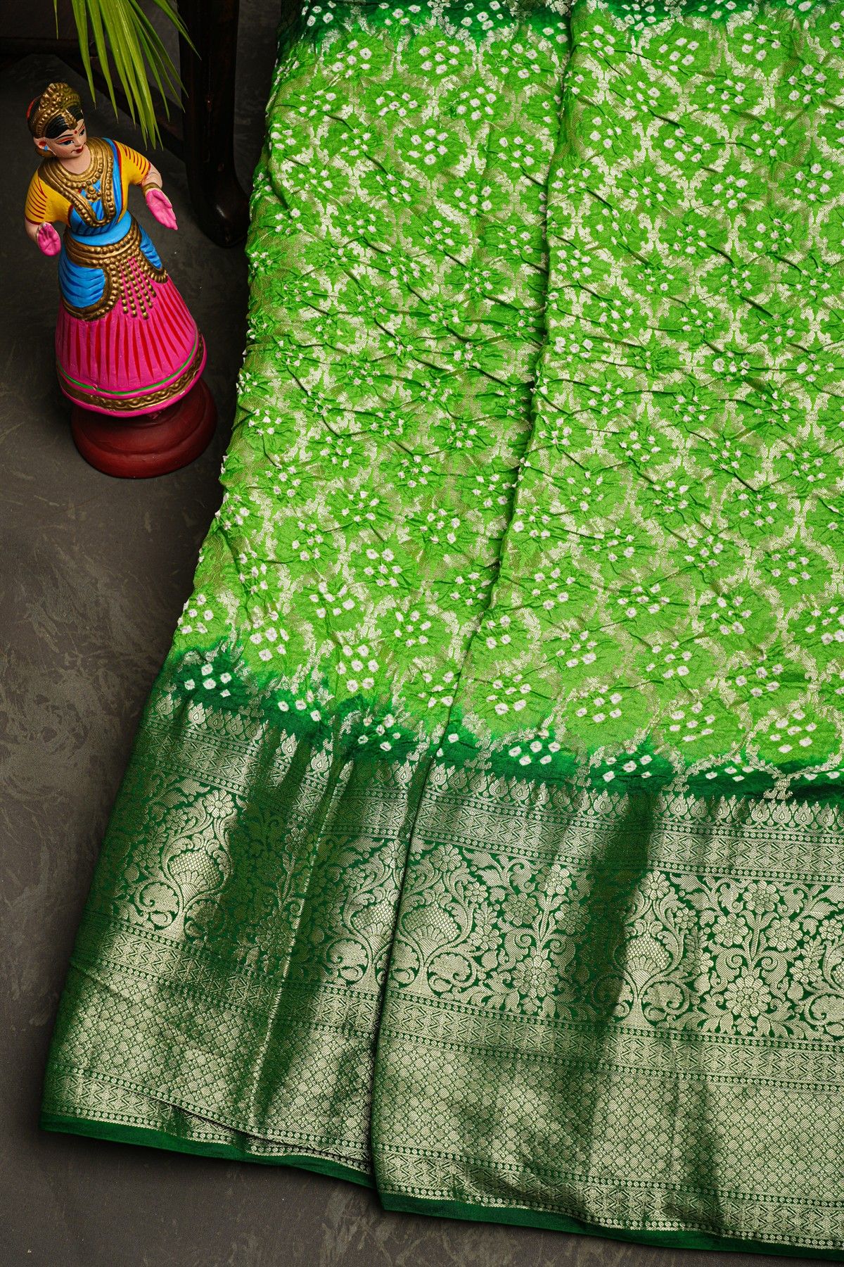 Bandhani Silk Parrot Green Saree