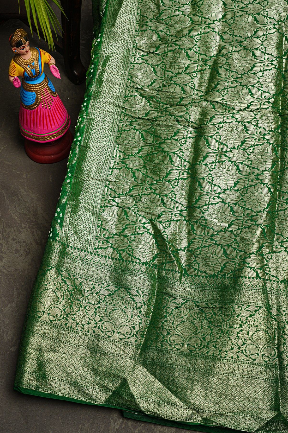 Bandhani Silk Parrot Green Saree