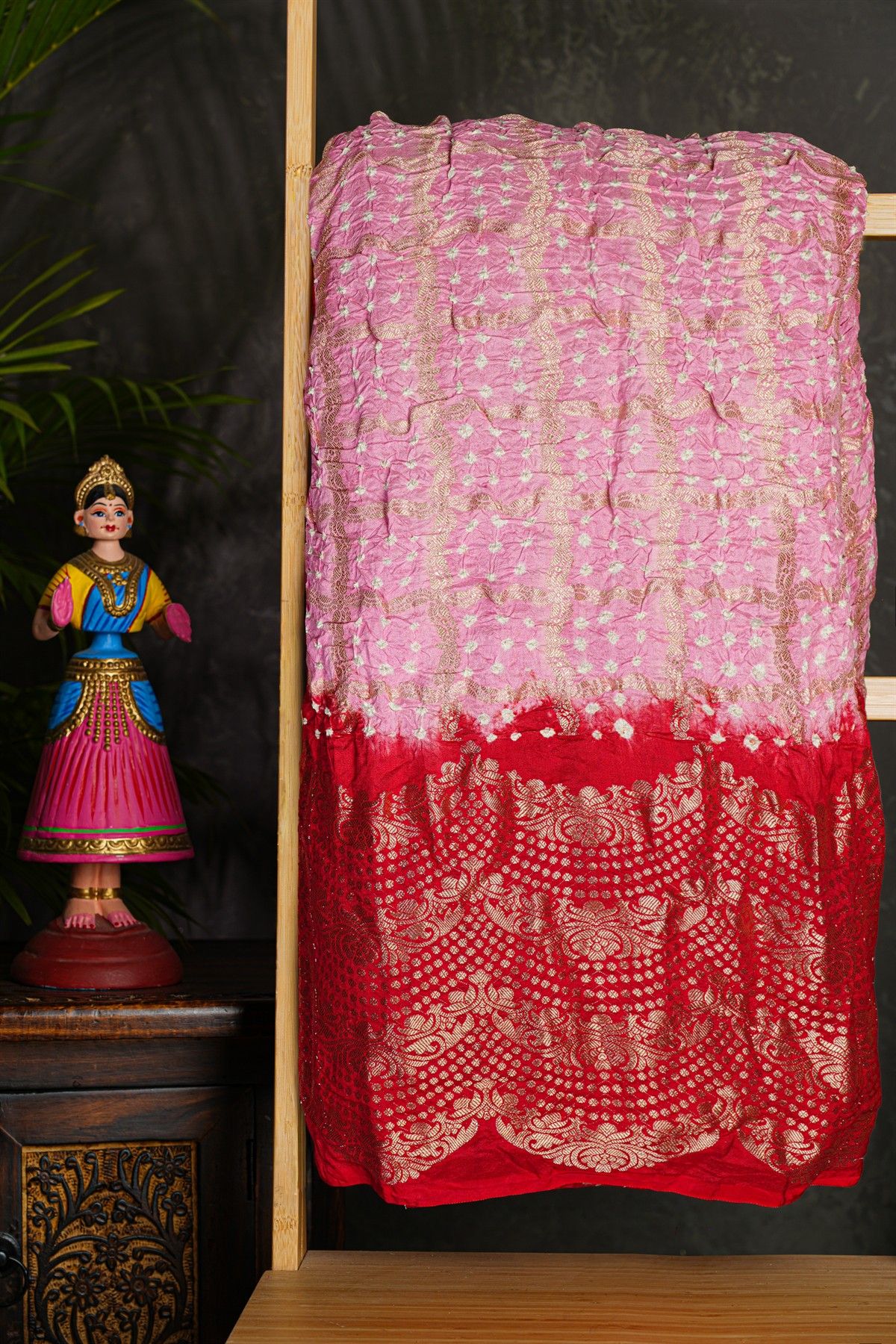 Bandhani Silk Baby Pink Saree