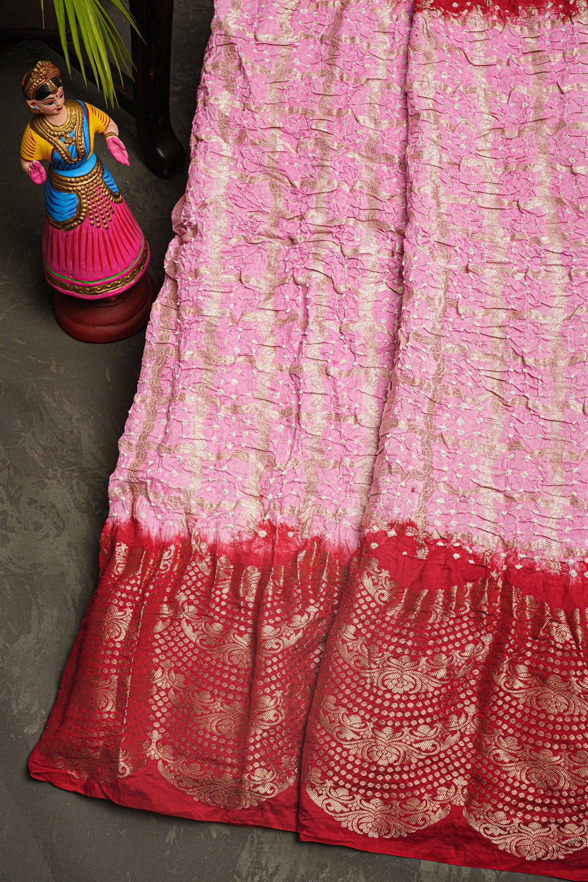 Bandhani Silk Baby Pink Saree