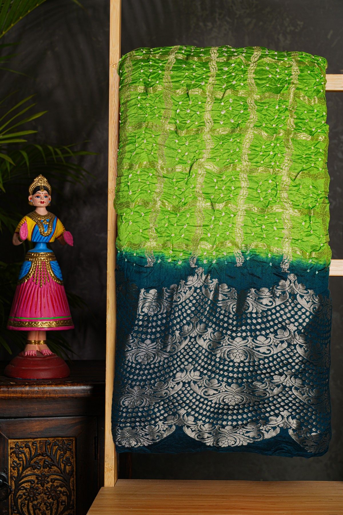 Bandhani Silk Parrot Green Saree
