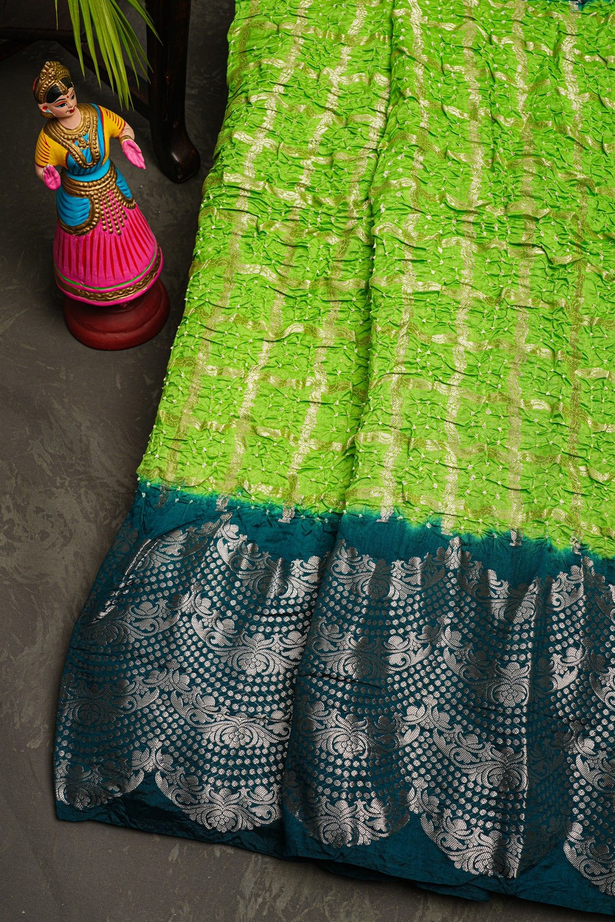 Bandhani Silk Parrot Green Saree