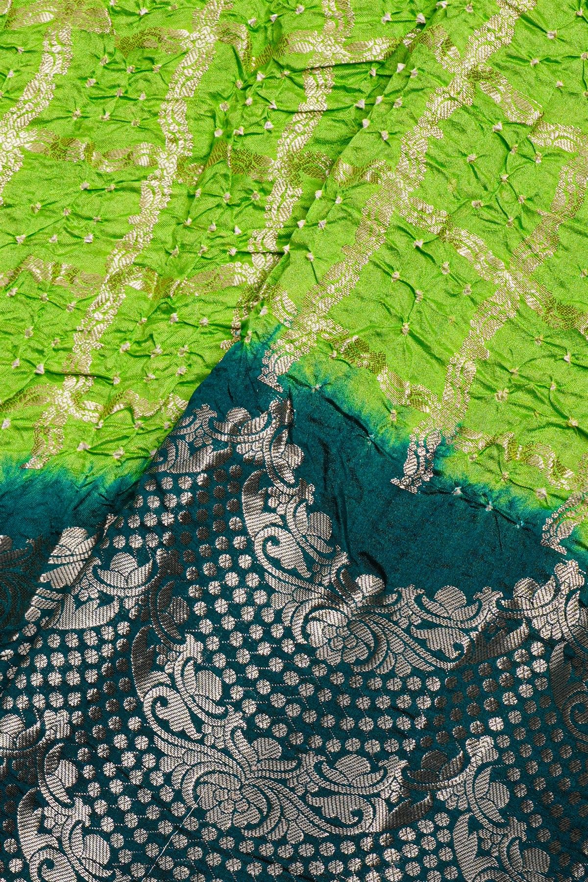 Bandhani Silk Parrot Green Saree