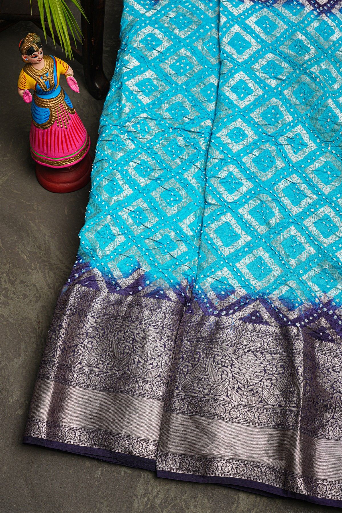 Bandhani Silk Sky Blue Saree