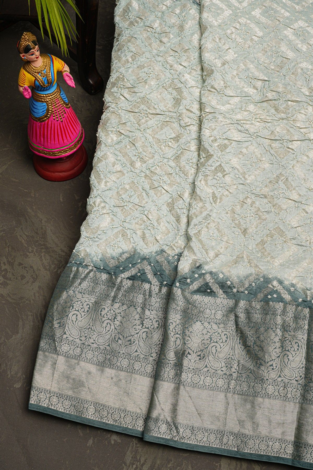 Bandhani Silk Light Grey Saree