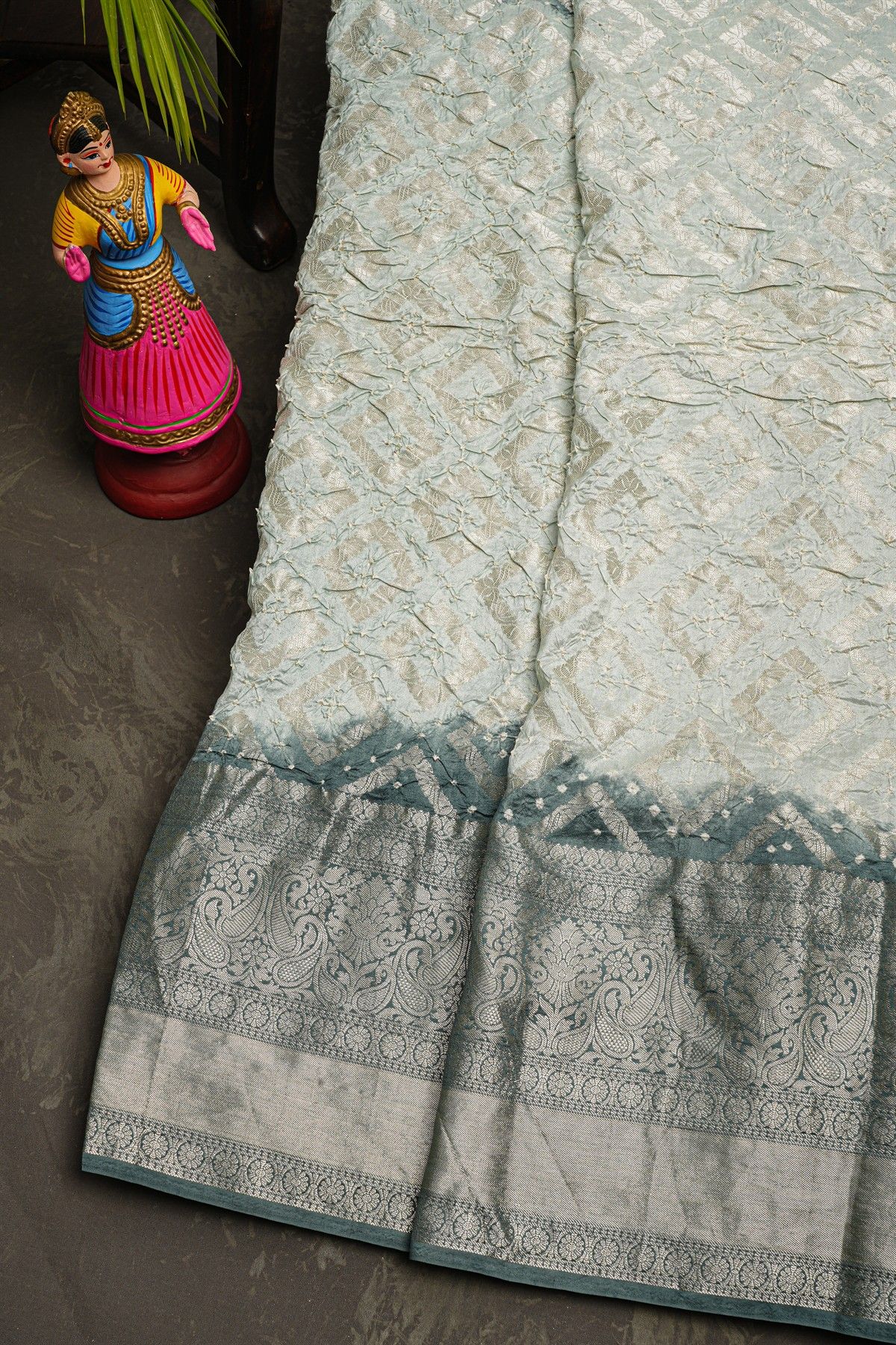 Bandhani Silk Light Grey Saree