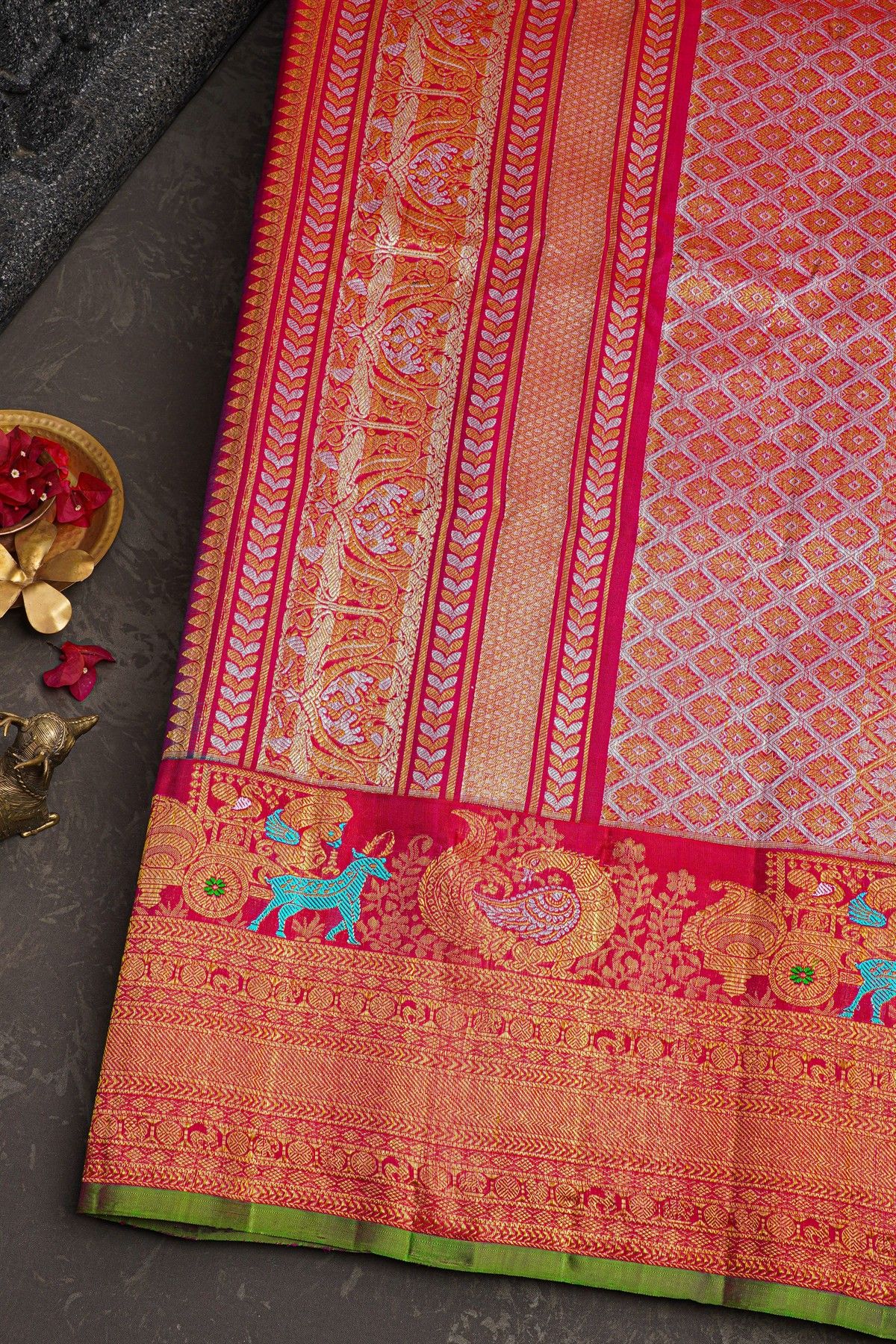 Gadwal Silk Bottle Green Saree