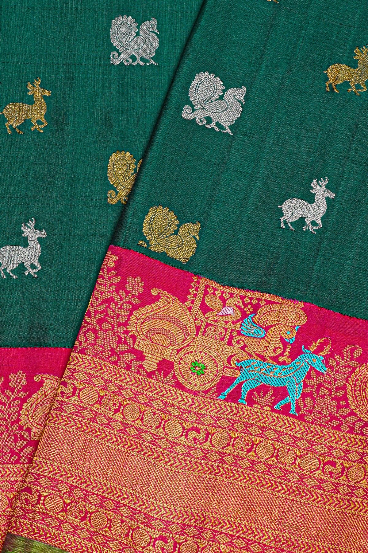 Gadwal Silk Bottle Green Saree