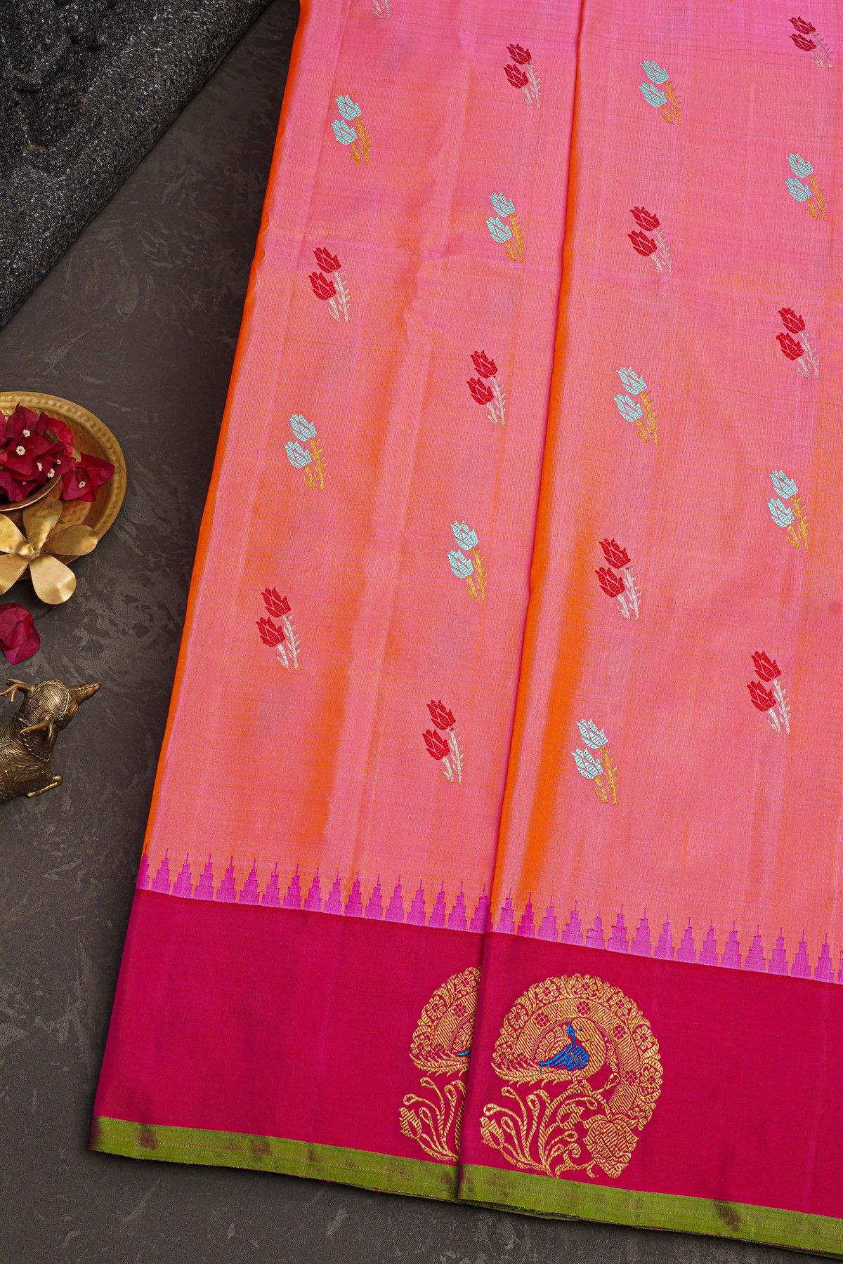 Gadwal Silk Peach Saree