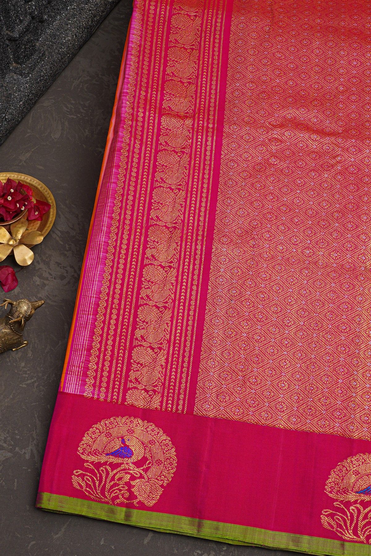 Gadwal Silk Peach Saree