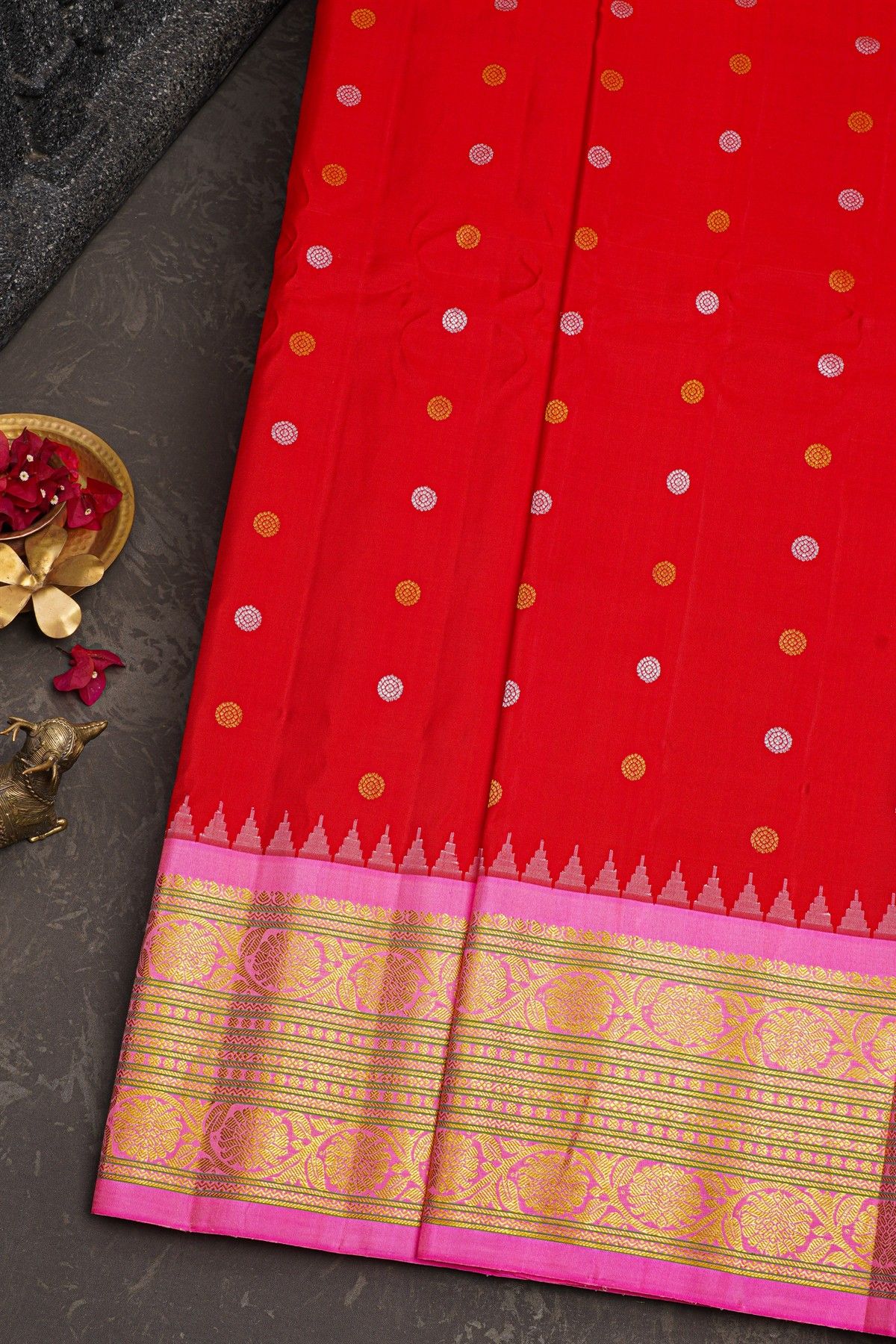 Gadwal Silk Red Saree