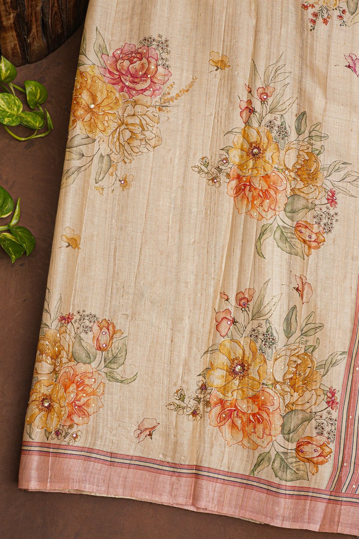 Fancy Tussar Cream Saree