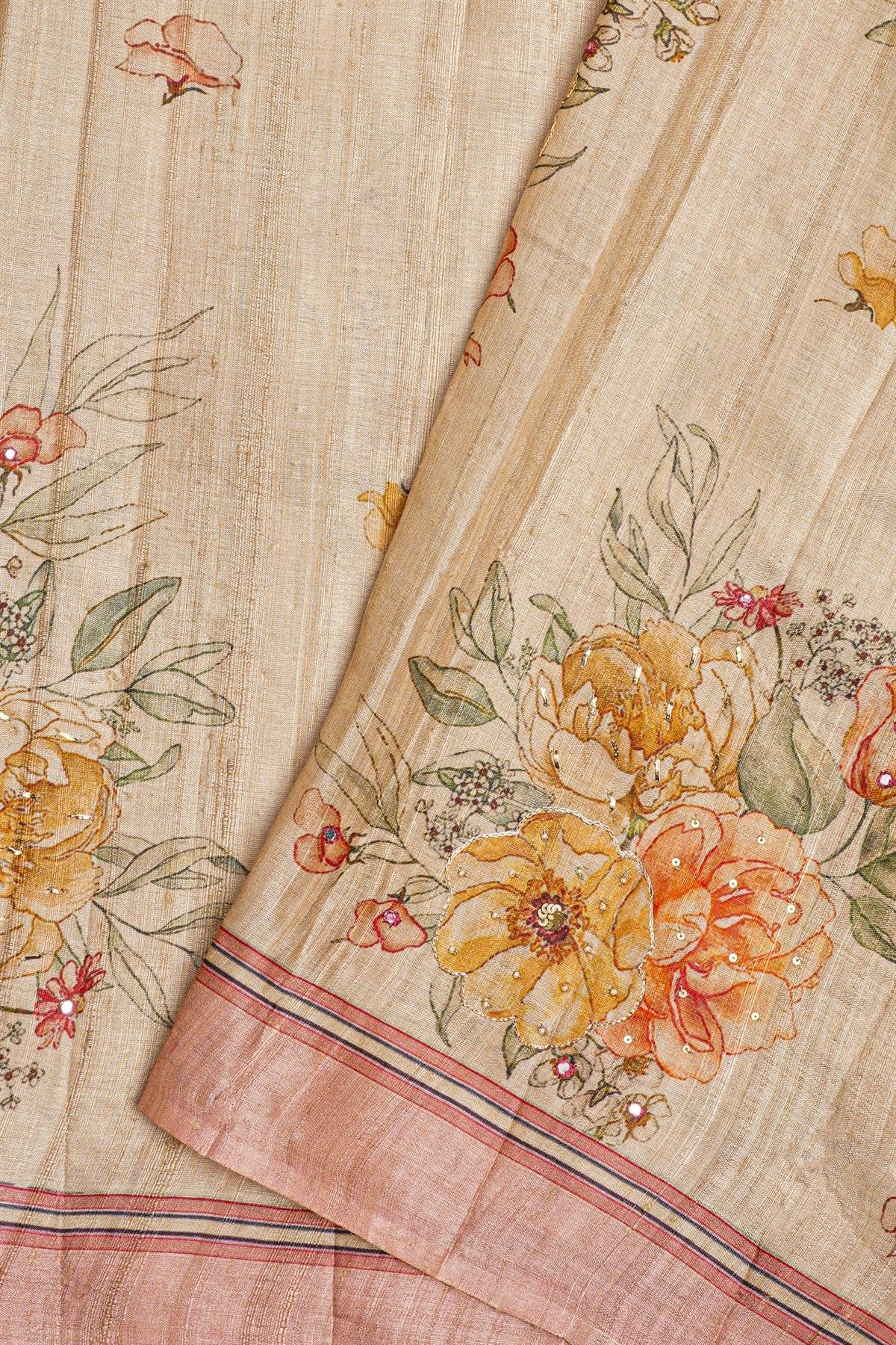 Fancy Tussar Cream Saree