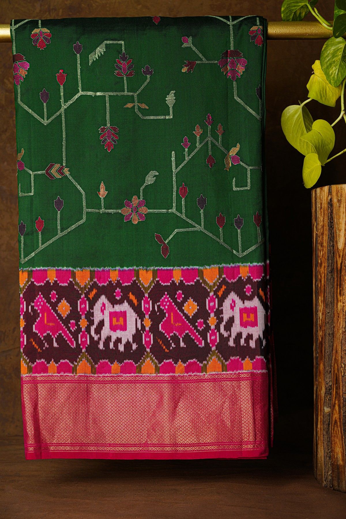 Fusion Silk Bottle Green Saree