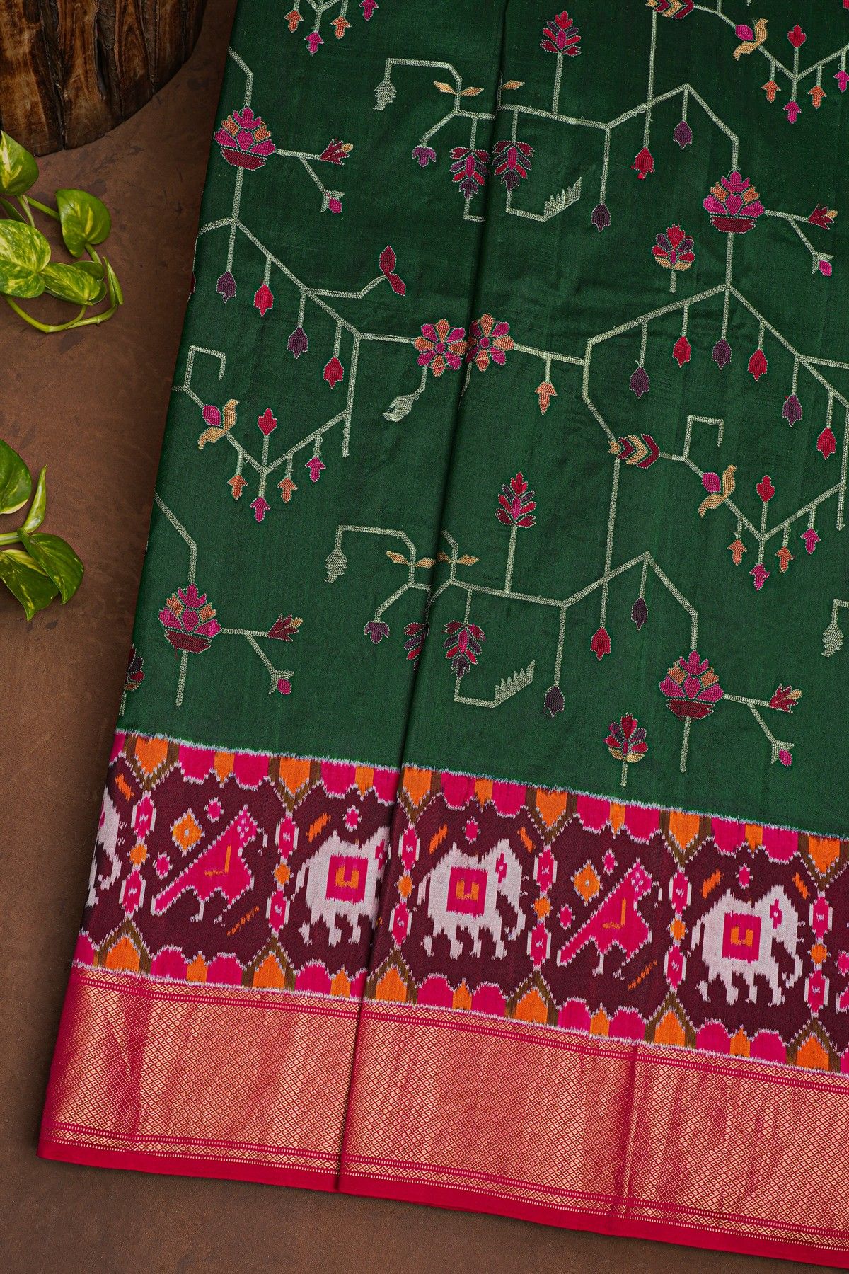 Fusion Silk Bottle Green Saree