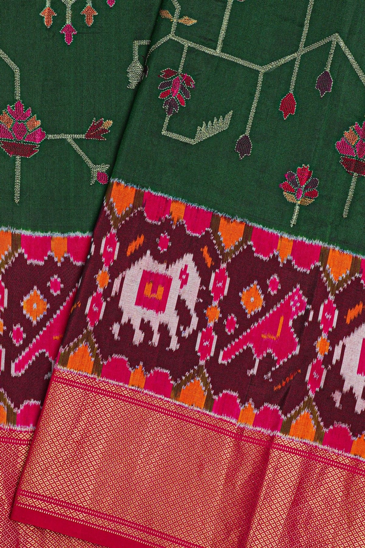 Fusion Silk Bottle Green Saree