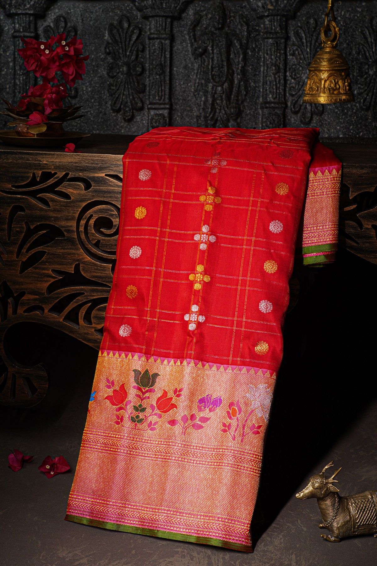 Gadwal Silk Red Saree