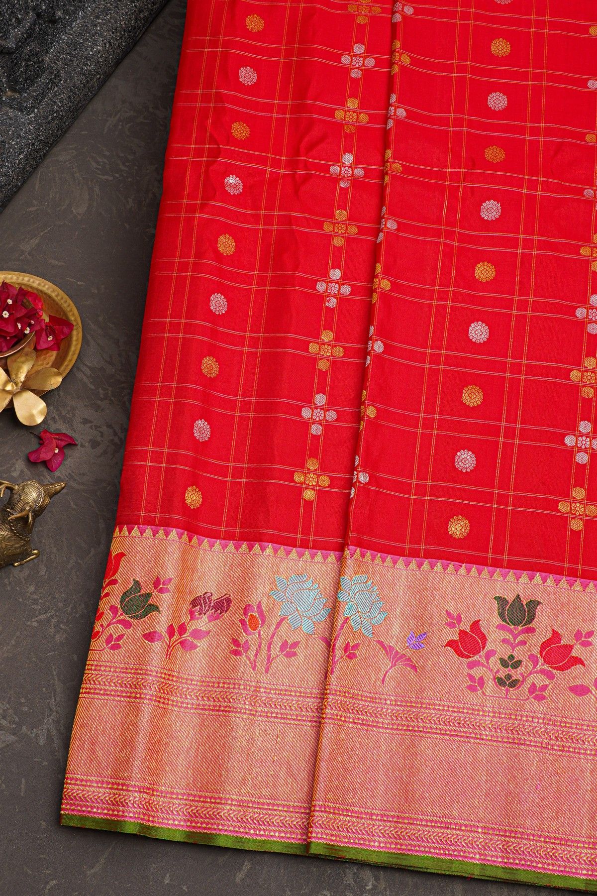 Gadwal Silk Red Saree