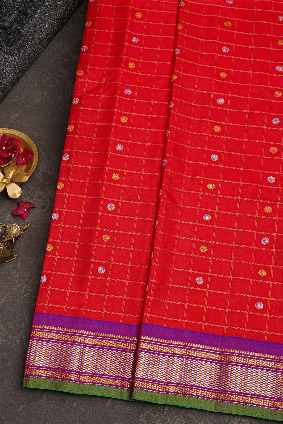 Gadwal Silk Red Saree