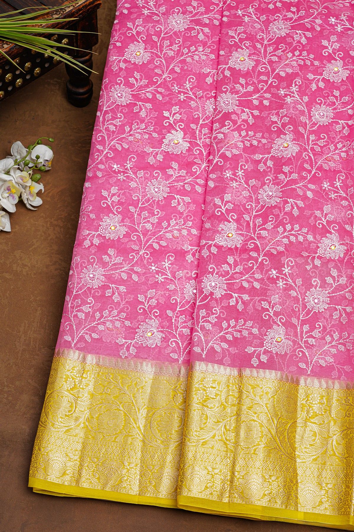 Fancy Organza Pink Saree